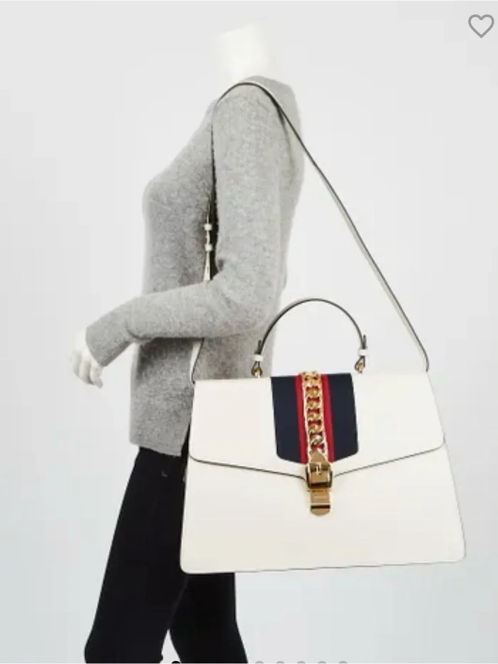 Gucci Cream Leather Top-Handle Satchel with Red & Navy Stripe